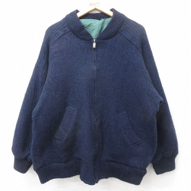 XL★古着 長袖 ウール ジャケット メンズ 90年代 90s リバーシブル 紺 25nov21