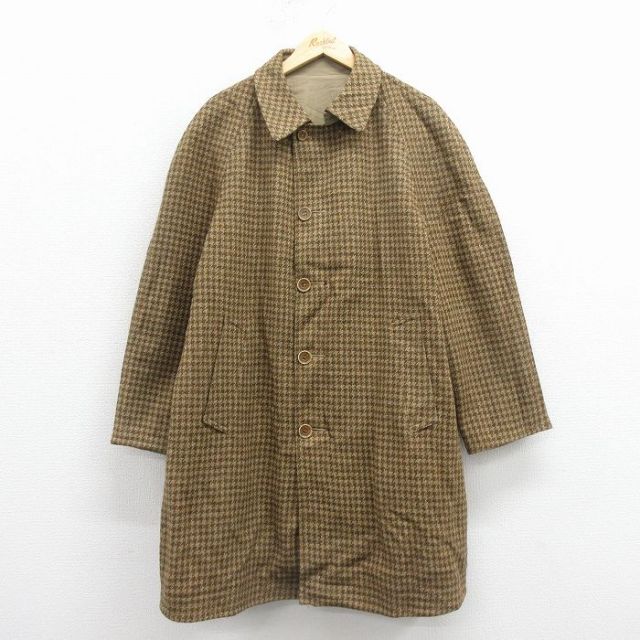 XL★古着 長袖 ウール コート メンズ 80年代 80s ロング丈 リバーシブル ラグラン 茶 25nov25