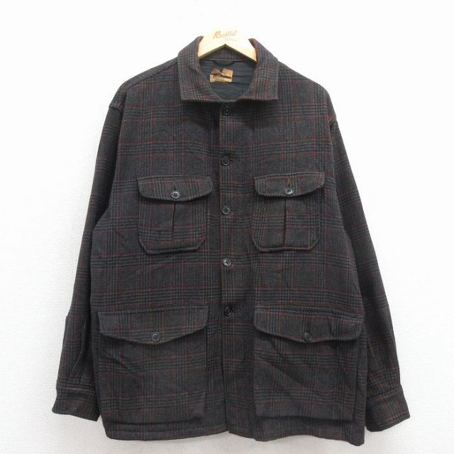 XL★古着 ウールリッチ 長袖 ウール ジャケット メンズ 80年代 80s ヒジ当てスエード使用 グレー他 25dec01