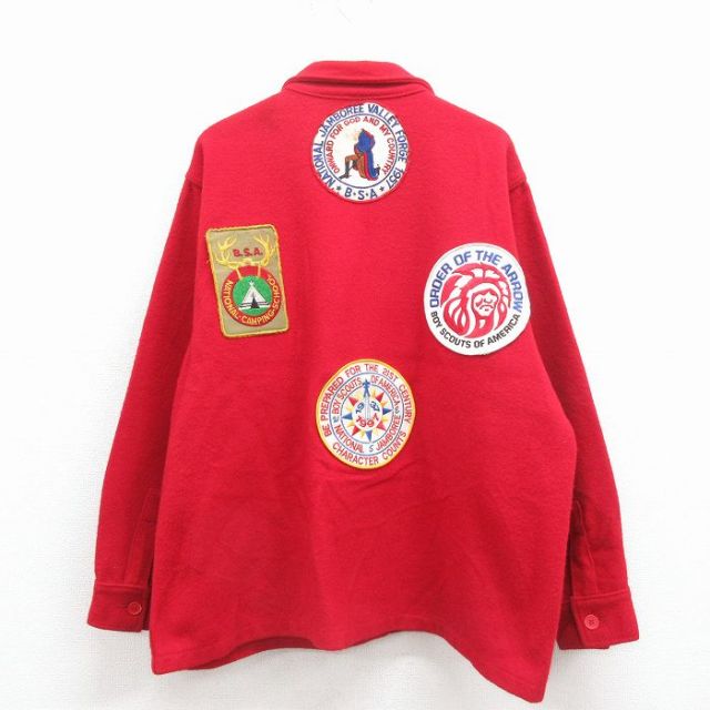 XL★古着 ウールリッチ 長袖 ウール ジャケット メンズ 90年代 90s ボーイスカウトワッペン USA製 赤 25dec01