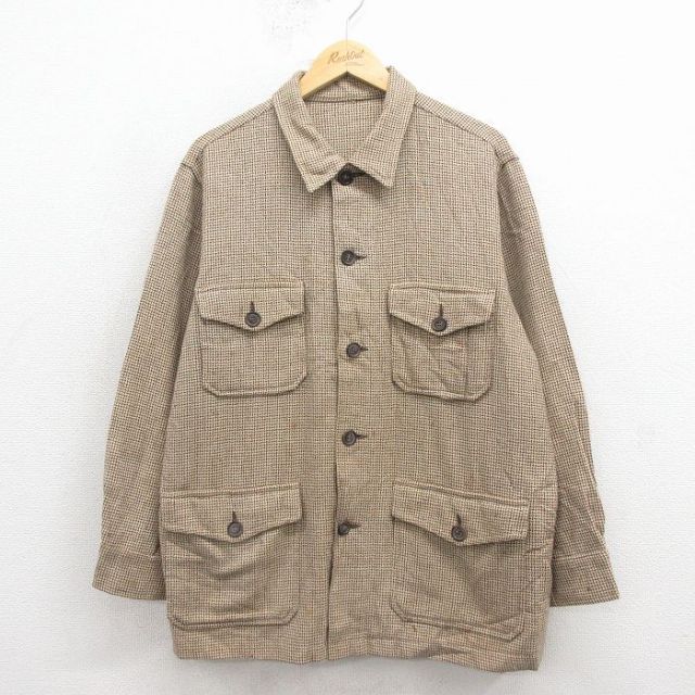 XL★古着 長袖 ウール ジャケット メンズ 80年代 80s ベージュ他 25dec01