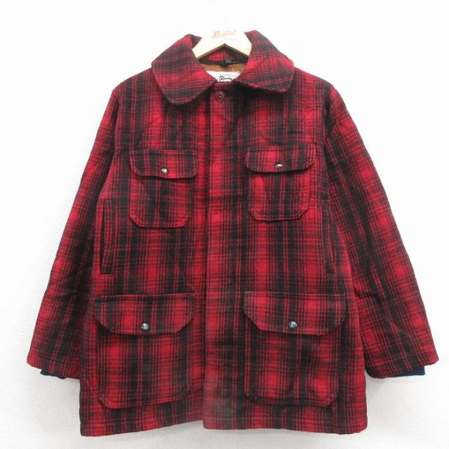 L★古着 ウールリッチ 長袖 ウール ジャケット メンズ 80年代 80s マッキーノ USA製 赤他 チェック【spe】 25dec03