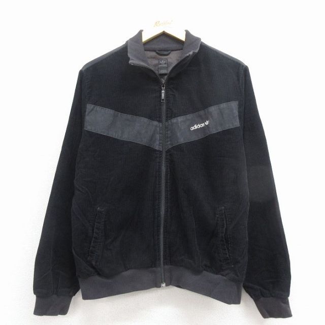 L★古着 アディダス adidas 長袖 コーデュロイ ジャケット メンズ 00年代 00s ワンポイントロゴ コットン 黒 25dec11