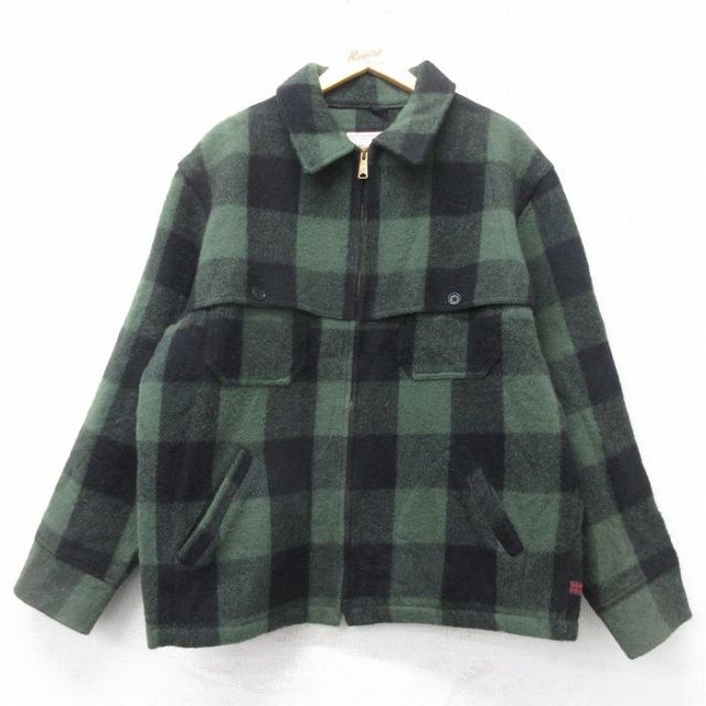 XL★古着 ウールリッチ 長袖 ウール ジャケット メンズ 00年代 00s 大きいサイズ 緑他 バッファロー チェック 25dec16