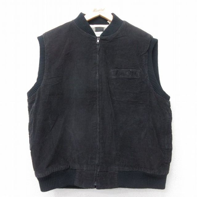 XL★古着 セントジョンズベイ コーデュロイ ベスト メンズ 90年代 90s コットン 黒 内側キルティング 25dec16