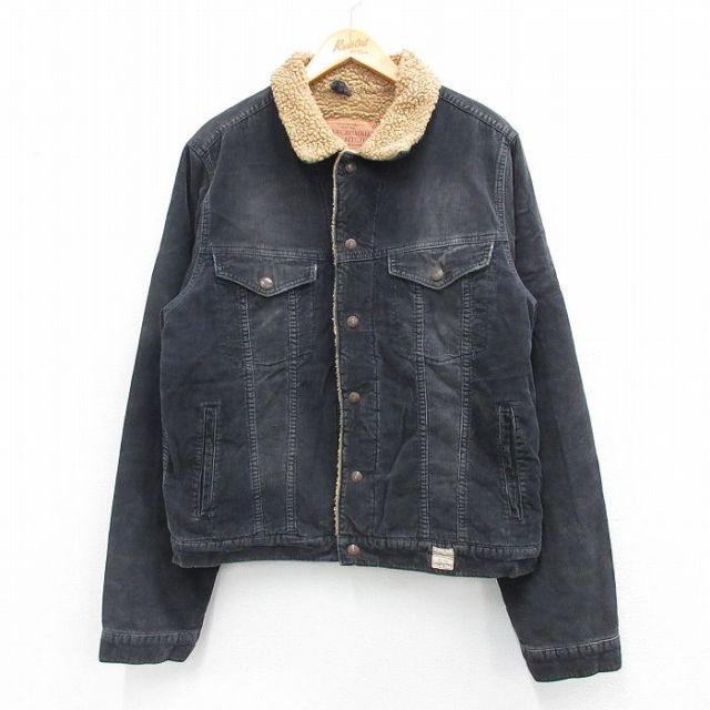 XL★古着 アバクロンビー 長袖 コーデュロイ ジャケット メンズ 00年代 00s コットン 黒 内側ボア 25dec25