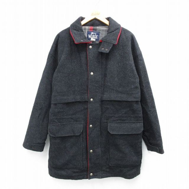 L★古着 ウールリッチ 長袖 ウール ジャケット コート メンズ 90年代 90s ロング丈 濃グレー 内側ウール【spe】 25dec25