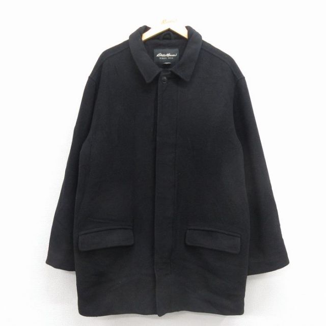XL★古着 エディーバウアー 長袖 ウール ジャケット コート メンズ 大きいサイズ ロング丈 黒 25dec27