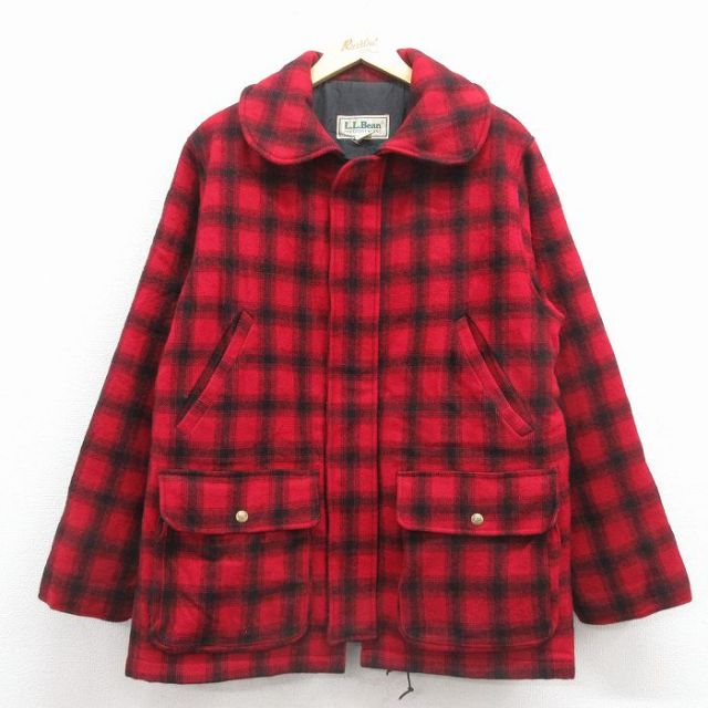 L★古着 エルエルビーン 長袖 ウール ジャケット メンズ 90年代 90s USA製 赤他 チェック【spe】 25dec27