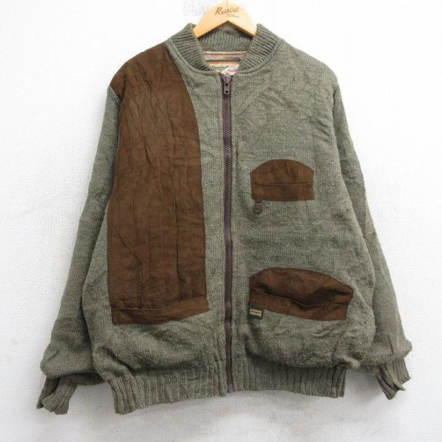 XL★古着 長袖 ハンティング ジャケット メンズ 90年代 90s スエード使用 大きいサイズ USA製 緑他 25dec27