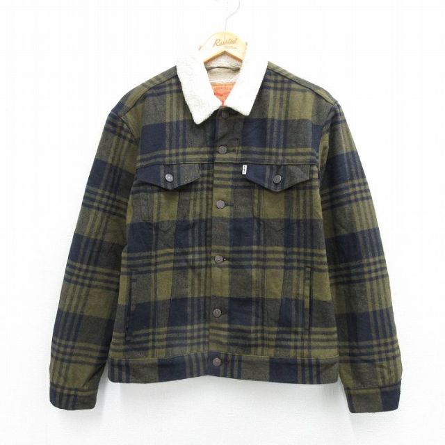 M★古着 リーバイス Levis 長袖 ウール ボア ジャケット メンズ 緑系他 チェック 26jan05