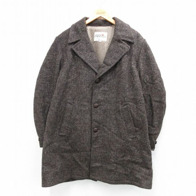 XL★古着 長袖 ウール コート メンズ 90年代 90s ロング丈 USA製 茶 内側ボア 26jan05