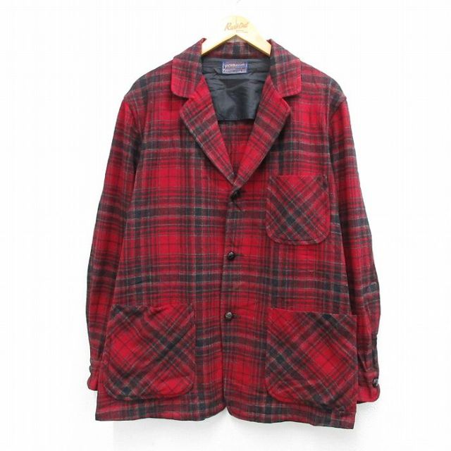 L★古着 ペンドルトン 長袖 ビンテージ ウール ジャケット メンズ 70年代 70s 赤他 チェック【spe】 26jan05