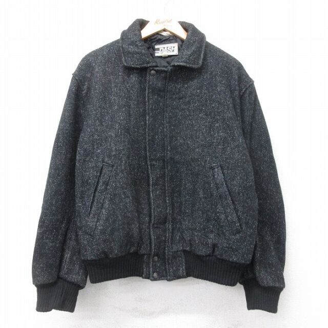 XL★古着 長袖 ウール ジャケット メンズ 90年代 90s 大きいサイズ 黒 内側キルティング 26jan06