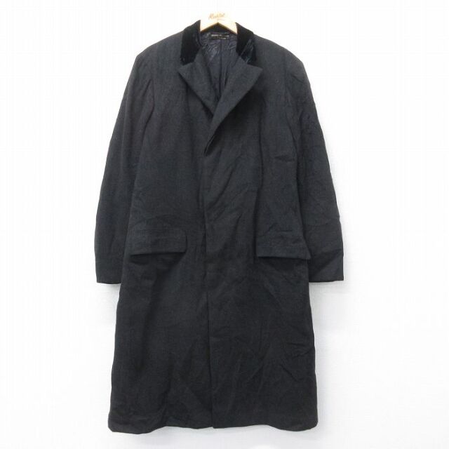 XL★古着 ブルックスブラザーズ 長袖 ウール コート メンズ 80年代 80s 襟ベロア ロング丈 USA製 濃グレー【spe】 26jan06