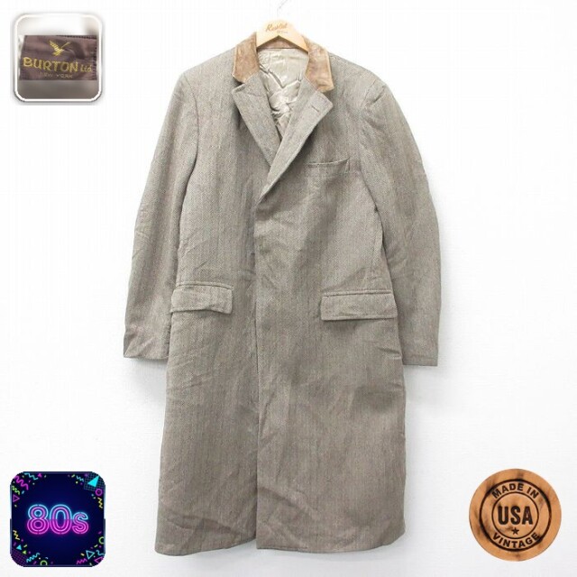 【50%OFF】ウール 80s コート ヘリンボーン ブラウン L | 古着