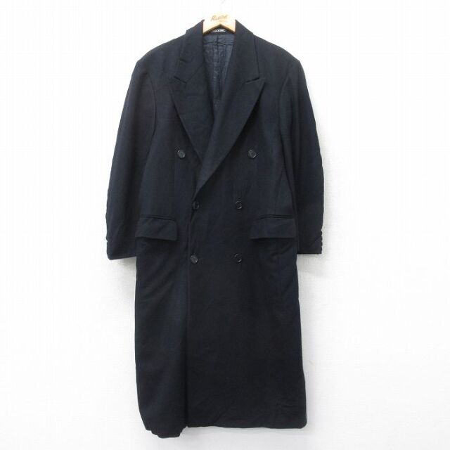 XL★古着 長袖 ウール コート メンズ 90年代 90s カシミヤ カシミア ロング丈 イタリア製 黒【spe】 26jan06