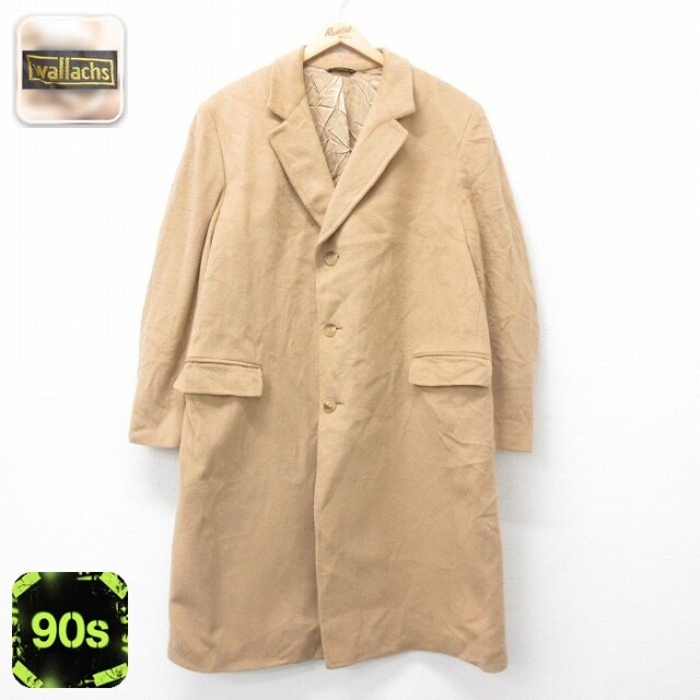長袖 ウール コート 90s ロング丈 ベージュ メンズXL相当 | 古着