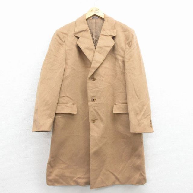 古着通販 M☆古着 長袖 ウール コート メンズ 80年代 80s ロング丈