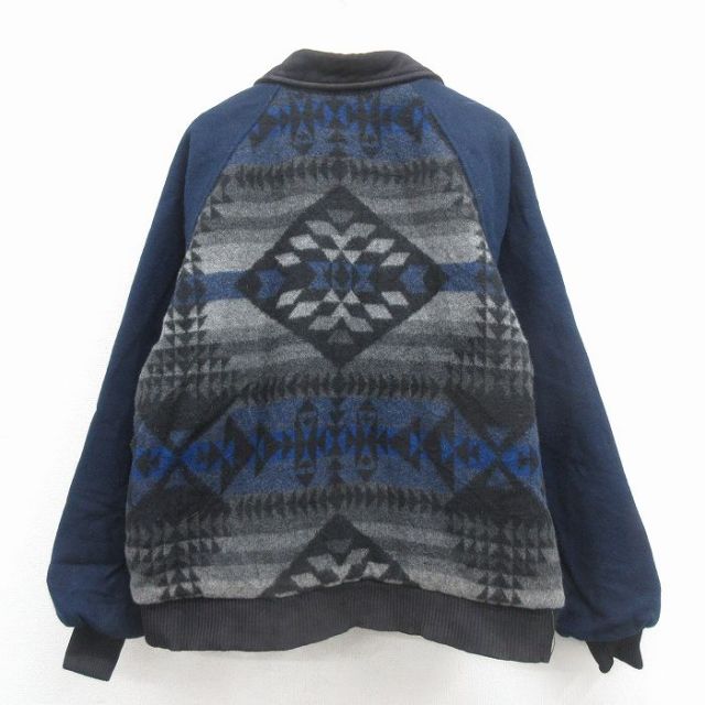 XL★古着 長袖 ウール ジャケット メンズ 90年代 90s ネイティブ柄 ラグ柄 ラグラン USA製 紺 内側キルティング【spe】 26jan08