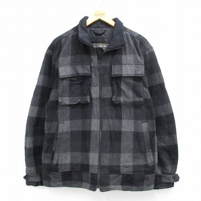 L★古着 ギャップ GAP 長袖 ウール ジャケット メンズ 黒他 バッファロー チェック 内側キルティング 26jan19