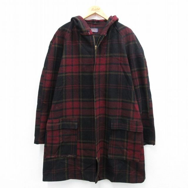 XL★古着 ペンドルトン 長袖 ビンテージ ウール コート メンズ 60年代 60s ラグラン 大きいサイズ ロング丈 エンジ他 チェック【spe】 26jan19