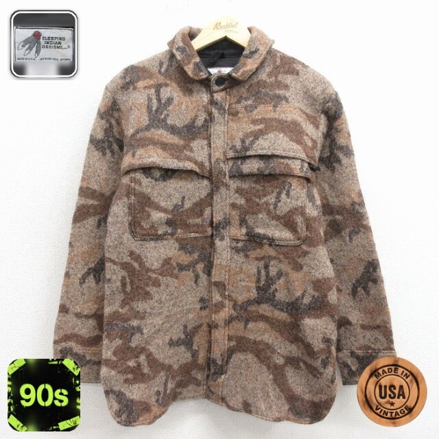 【50%OFF】90s ウールシャツジャケット 迷彩ベージュ S | 古着