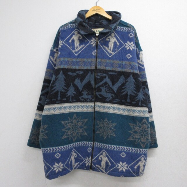 L.L.Bean 90s ジャケット ノルディック総柄 ブルー メンズXL相当 | 古着
