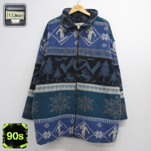 L.L.Bean 90s ジャケット ノルディック総柄 ブルー メンズXL相当 | 古着