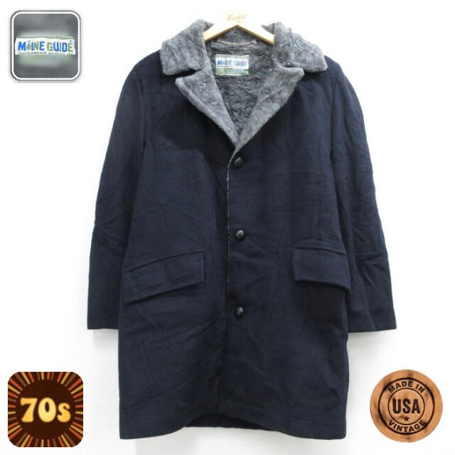 MAINE GUIDE 長袖 70s コート ボア ウール USA製 ネイビー メンズL相当 | 古着
