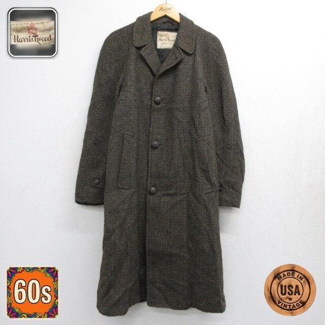 Robert Hall 60s ハリスツイードコート チェック カーキ メンズL相当 | 古着