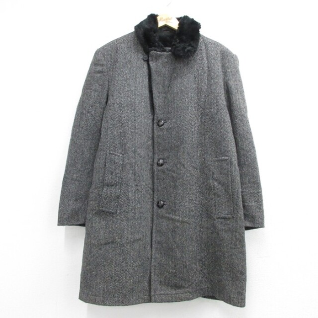 XL★古着 BOTANY 500 長袖 ジャケット メンズ 80年代 80s コート ロング丈 ツイード ヘリンボーン ウール USA製 グレー 霜降り【spe】 26sep28