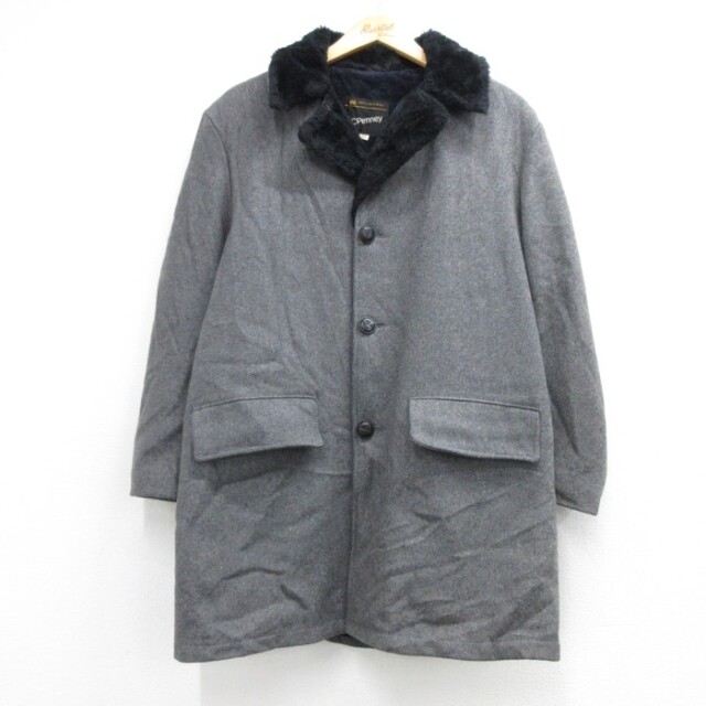 M★古着 JCペニー JCPenney 長袖 メンズ 70年代 70s ギャングコート ロング フラップポケット ウール グレー 霜降り【spe】 26oct02