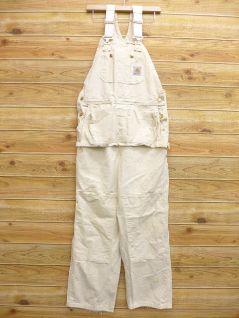 Carhartt オーバーオール エプロン 生成り 100周年 美品 USA製 SALE】W36☆古着オーバーオールカーハートエプロンポケット付