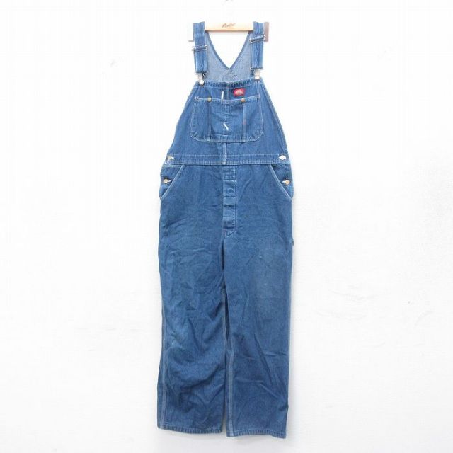 【50%OFF】W38★古着 ディッキーズ Dickies オーバーオール メンズ 90年代 90s コットン USA製 紺 ネイビー デニム 25jan07 中古 ボトムス