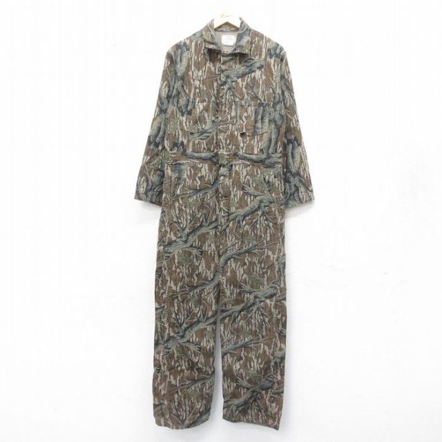 【50%OFF】W37★古着 長袖 ハンティング ツナギ メンズ 80年代 80s モッシーオーク コットン USA製 タロン 茶他 ブラウン 迷彩 25jan07 中古 オールインワン ボトムス