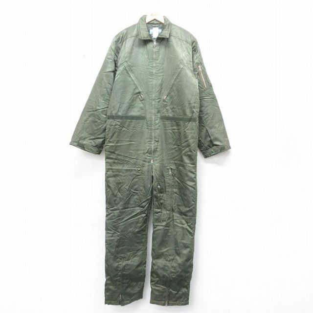 W44★古着 長袖 ツナギ メンズ 90年代 90s 大きいサイズ 濃緑 グリーン 25feb08 中古 オールインワン ボトムス