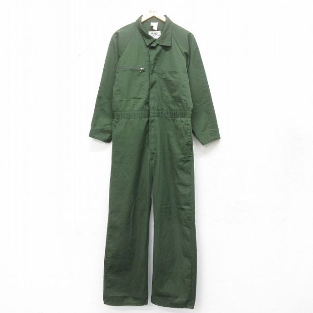 W39★古着 長袖 ツナギ メンズ 80年代 80s 大きいサイズ ラグラン USA製 緑 グリーン 25feb08 中古 オールインワン ボトムス