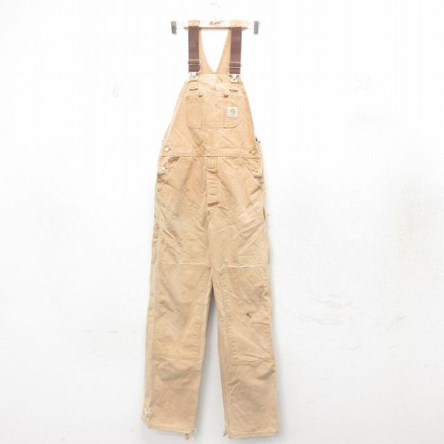 【20%OFF】W34★古着 カーハート Carhartt オーバーオール メンズ 90年代 90s ダブルニー ダック地 コットン USA製 茶 ブラウン 25feb10 中古 ボトムス