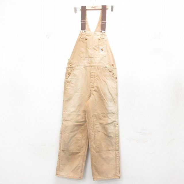 【20%OFF】W36★古着 カーハート Carhartt オーバーオール メンズ ダブルニー ダック地 茶 ブラウン 内側キルティング 25feb10 中古 ボトムス