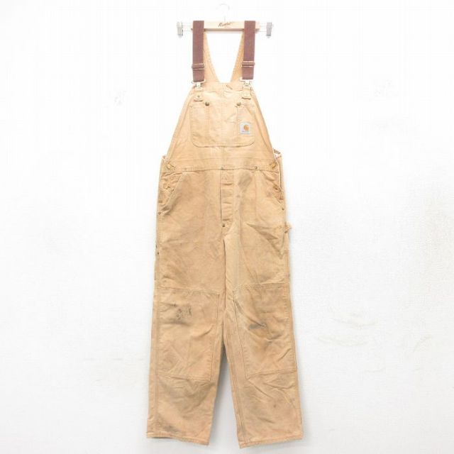 W36★古着 カーハート Carhartt オーバーオール メンズ 90年代 90s ダブルニー ダック地 USA製 茶 ブラウン 25feb10 中古 ボトムス