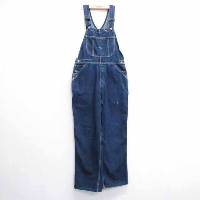 W36★古着 ローバックス オーバーオール メンズ 90年代 90s 紺 ネイビー デニム 25feb19 中古 ボトムス