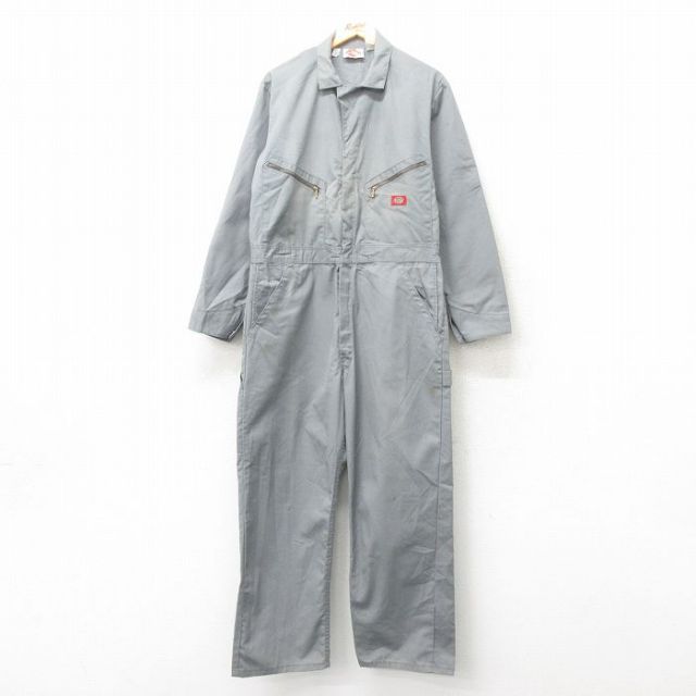 W39★古着 ディッキーズ Dickies 長袖 ワーク ツナギ メンズ 90年代 90s 大きいサイズ タロン グレー 25mar05 中古 オールインワン ボトムス