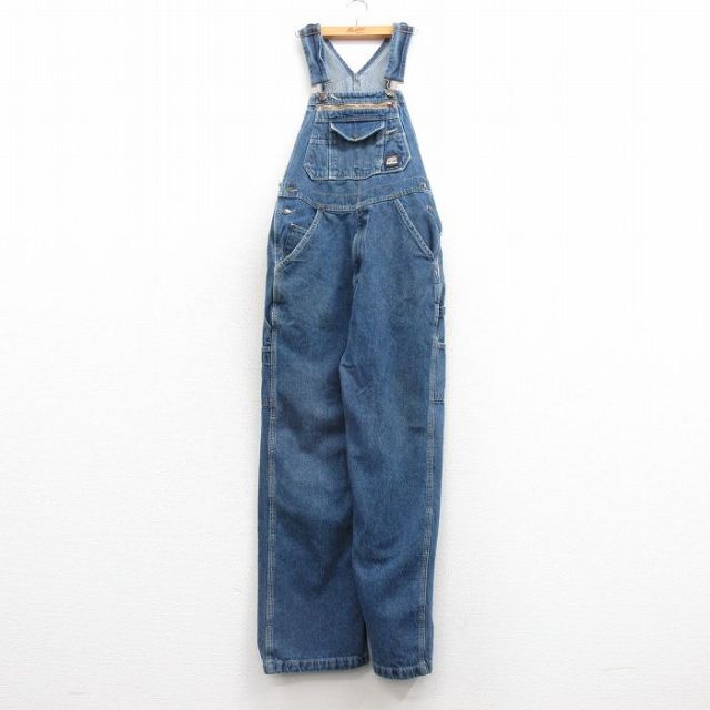 【50%OFF】W32★古着 オーバーオール メンズ BERNE コットン 紺 ネイビー デニム 25mar08 中古 ボトムス
