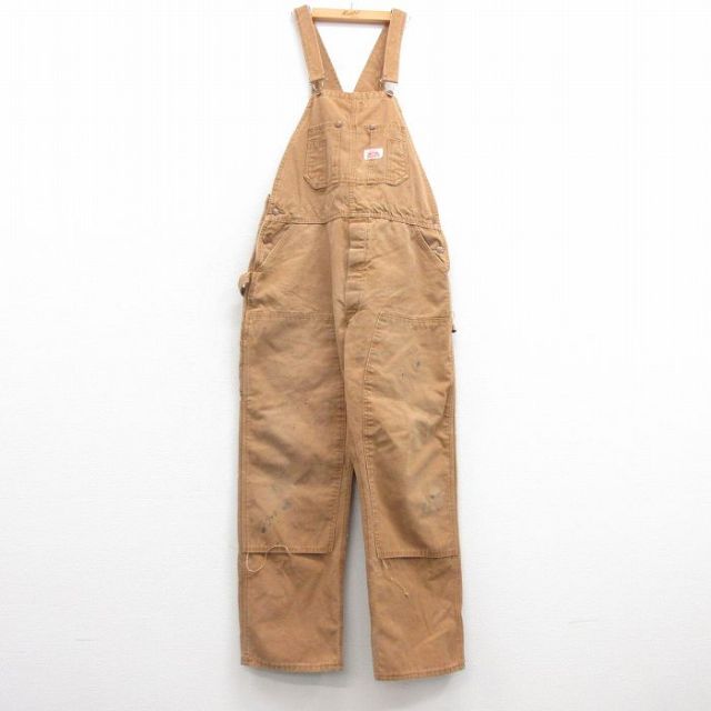 W37★古着 ラウンドハウス オーバーオール メンズ 90年代 90s ダック地 ダブルニー コットン USA製 茶 ブラウン 25mar08 中古 ボトムス