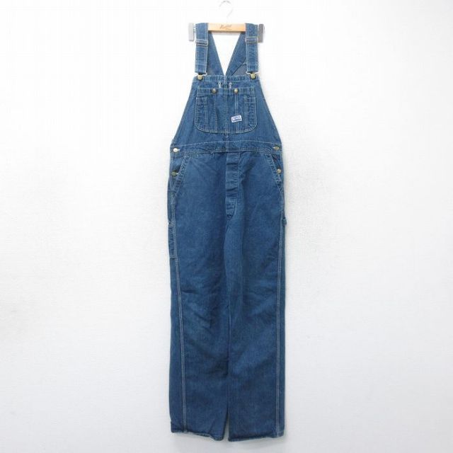 W36★古着 ビッグスミス オーバーオール メンズ 紺 ネイビー デニム 25mar19 中古 ボトムス