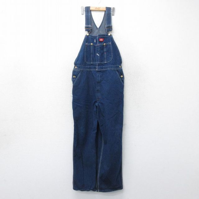 【20%OFF】W38★古着 ディッキーズ Dickies オーバーオール メンズ コットン 濃紺 ネイビー デニム 25mar19 中古 ボトムス