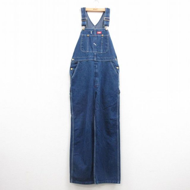 W37★古着 ディッキーズ Dickies オーバーオール メンズ コットン 紺 ネイビー デニム 25mar22 中古 ボトムス