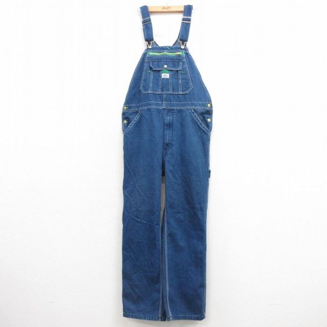 W37★古着 リバティ オーバーオール メンズ 紺 ネイビー デニム 25mar22 中古 ボトムス