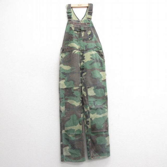 W37★古着 リバティ オーバーオール メンズ 90年代 90s ウッドランドカモ 緑 グリーン 迷彩 【spe】 25mar29 中古 ボトムス